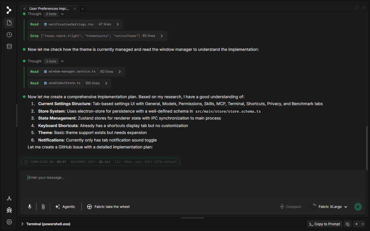 Fabric lit activement les fichiers de la base de code avant de produire le plan