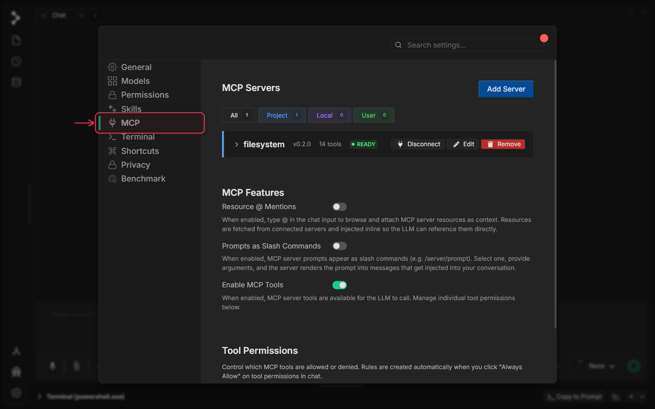 Navigate to MCP Settings