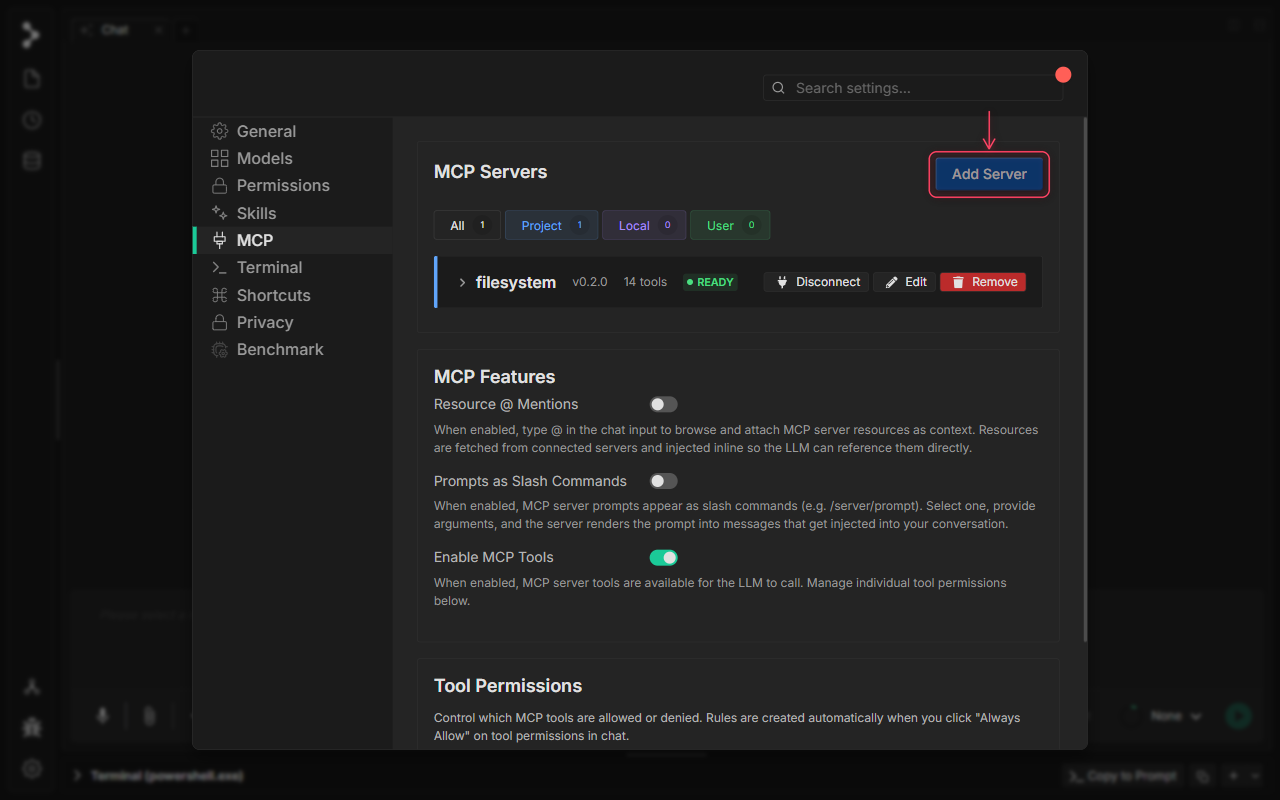 MCP Settings Panel Overview